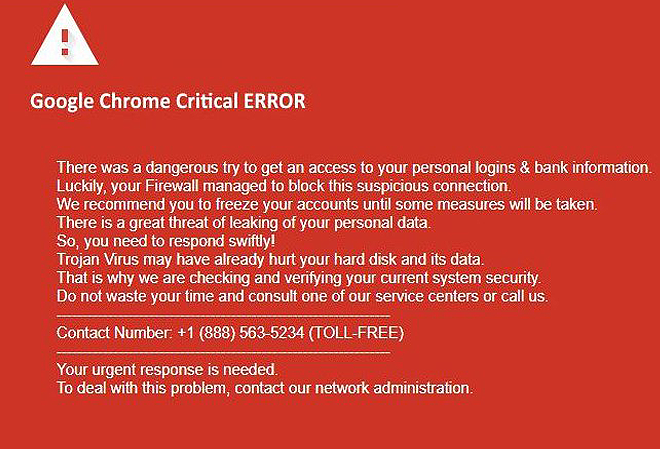Google Chrome CriticalERROR Scam
