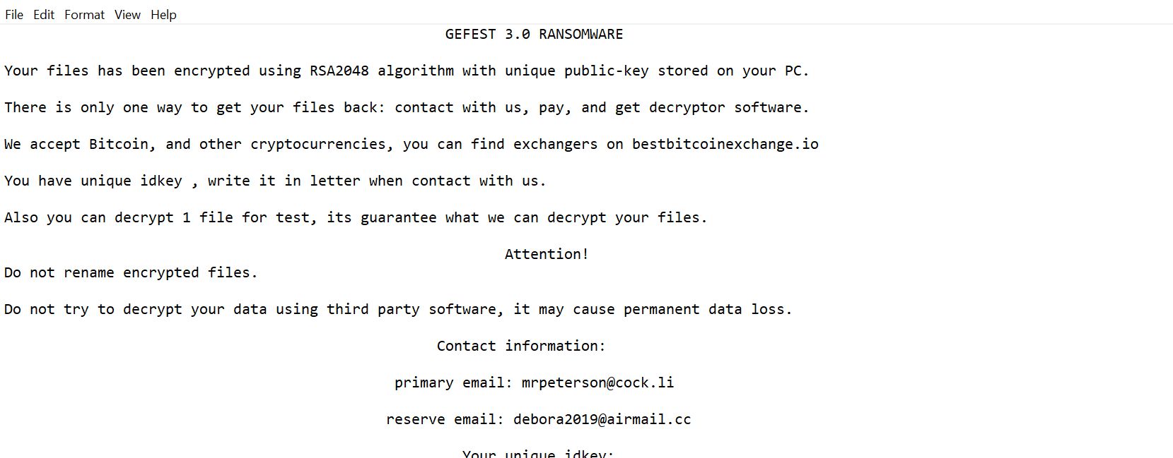 Gefest 3.0 Ransomware