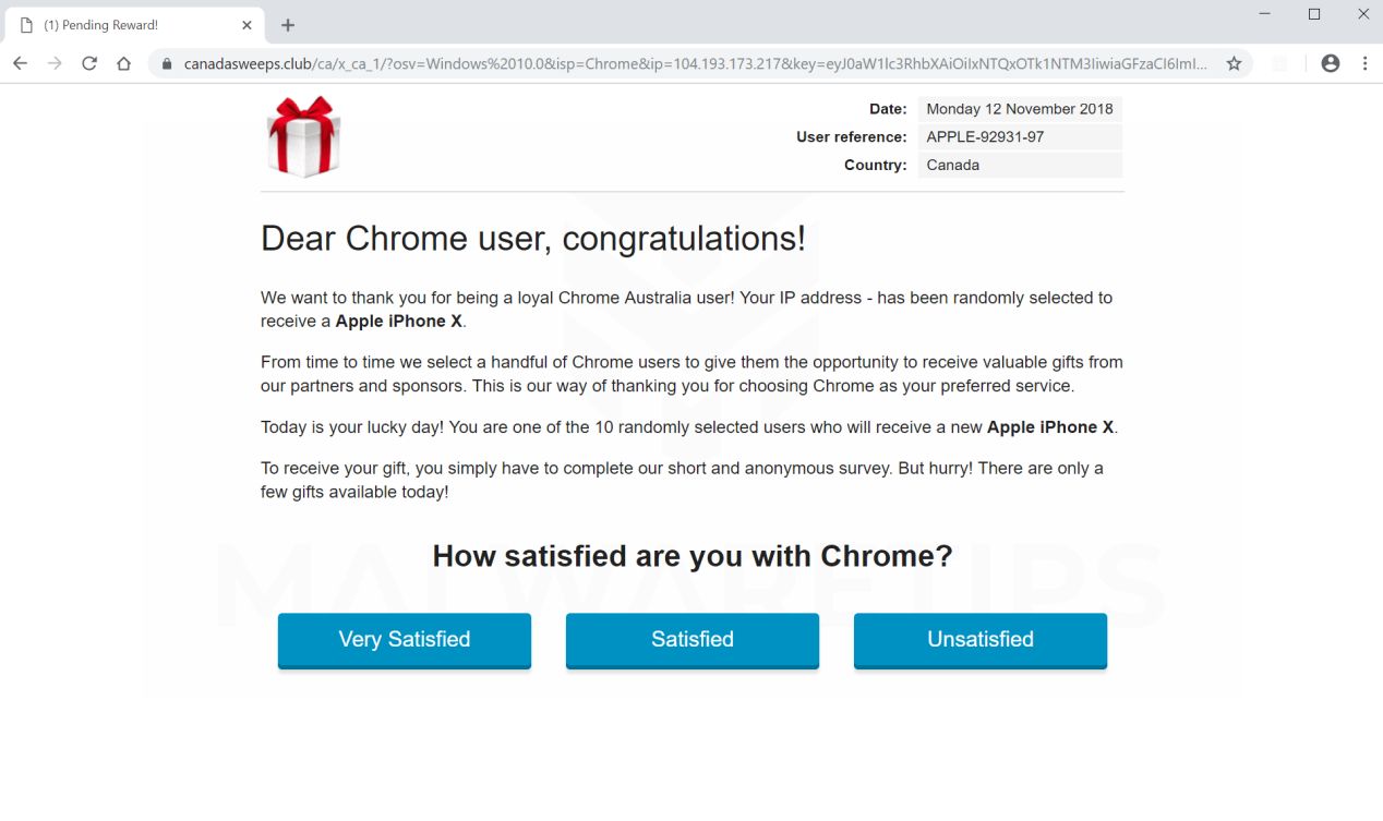 Dear Chrome User Congratulations Scam