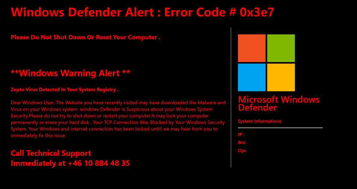 Windows Defender Alert Error Code #0x3e7