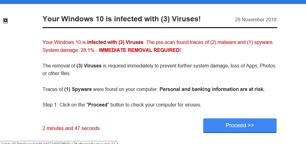 Your Windows is infected with (3) Viruses! Scam